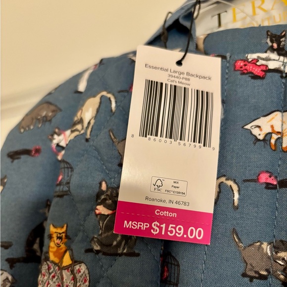 Vera Bradley Cat Print Cat’s Meow Blue Backpack - Picture 6 of 7